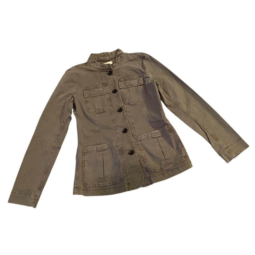 Loft Womens Gray Military-Style Button-Front Jacket With Four Pockets XS